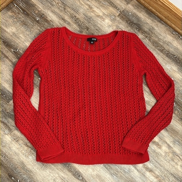 A.N.A Open Knit Red Sweater Women's Size XL Scoop Neck Long Sleeves Cotton Blend - Picture 6 of 12